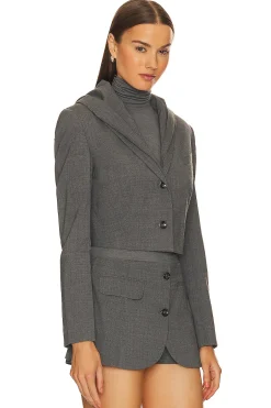 Light Wool Cropped Blazer With Hood