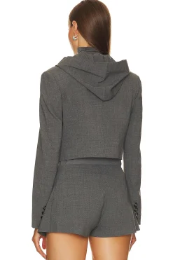 Light Wool Cropped Blazer With Hood