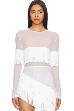 Long Sleeve Crewneck Fringe Top