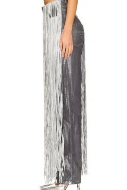 Metallic Fringe Straight Leg Pant