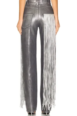 Metallic Fringe Straight Leg Pant