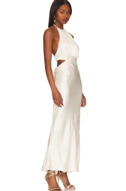 Milo Ruched Open Back Halter Maxi Dress
