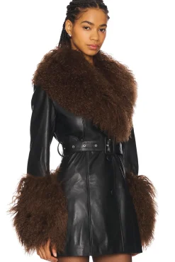 Mimi Leather Coat With Fur Trim