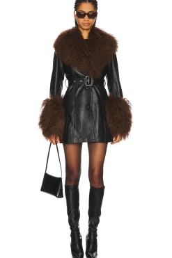 Mimi Leather Coat With Fur Trim