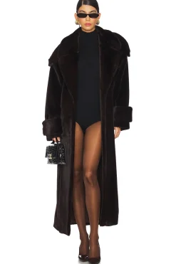 Mink Faux Fur Tie Long Coat