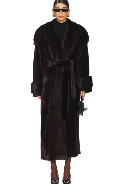 Mink Faux Fur Tie Long Coat