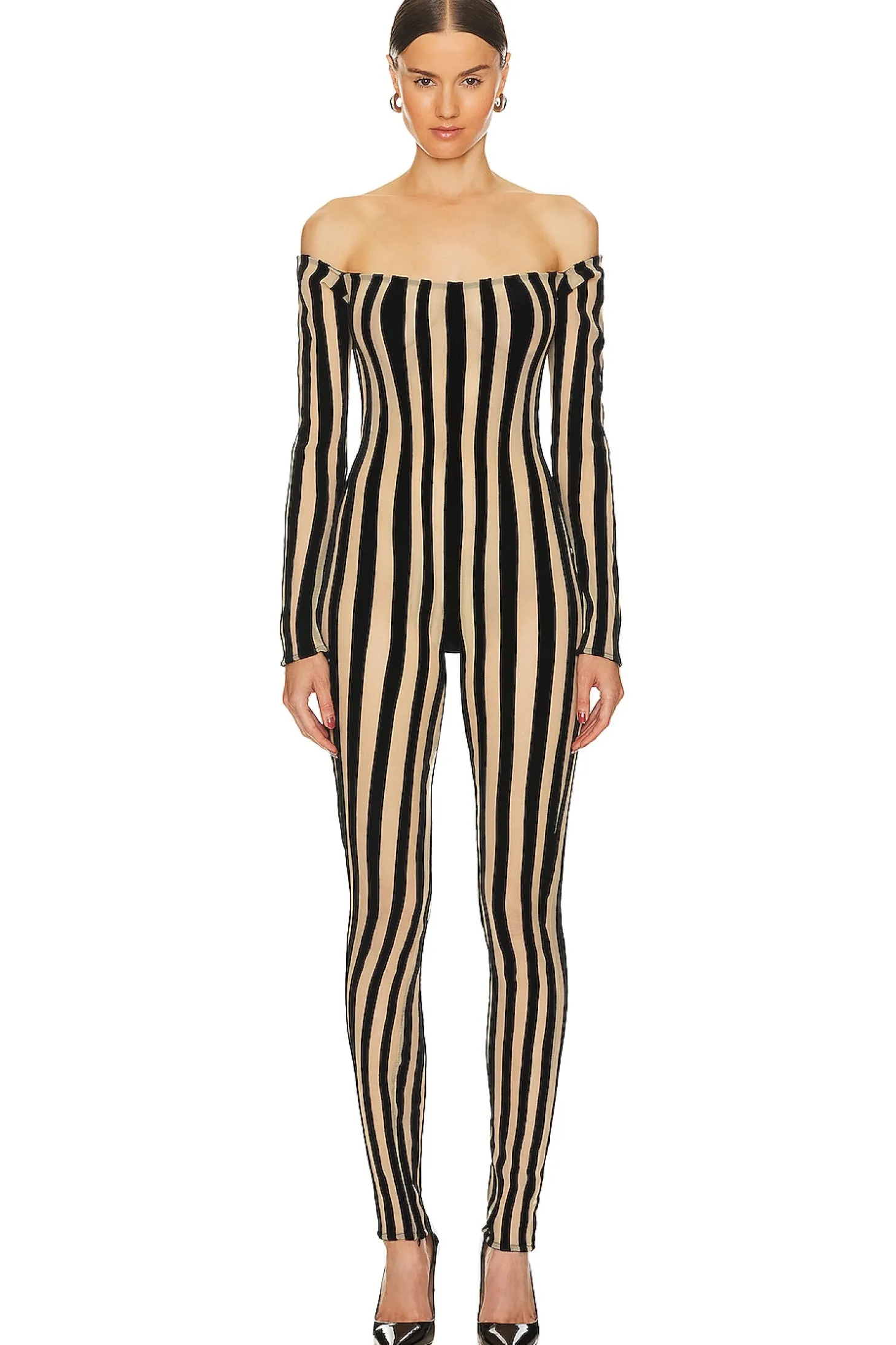 Off Shoulder Catsuit With Zipper Detail