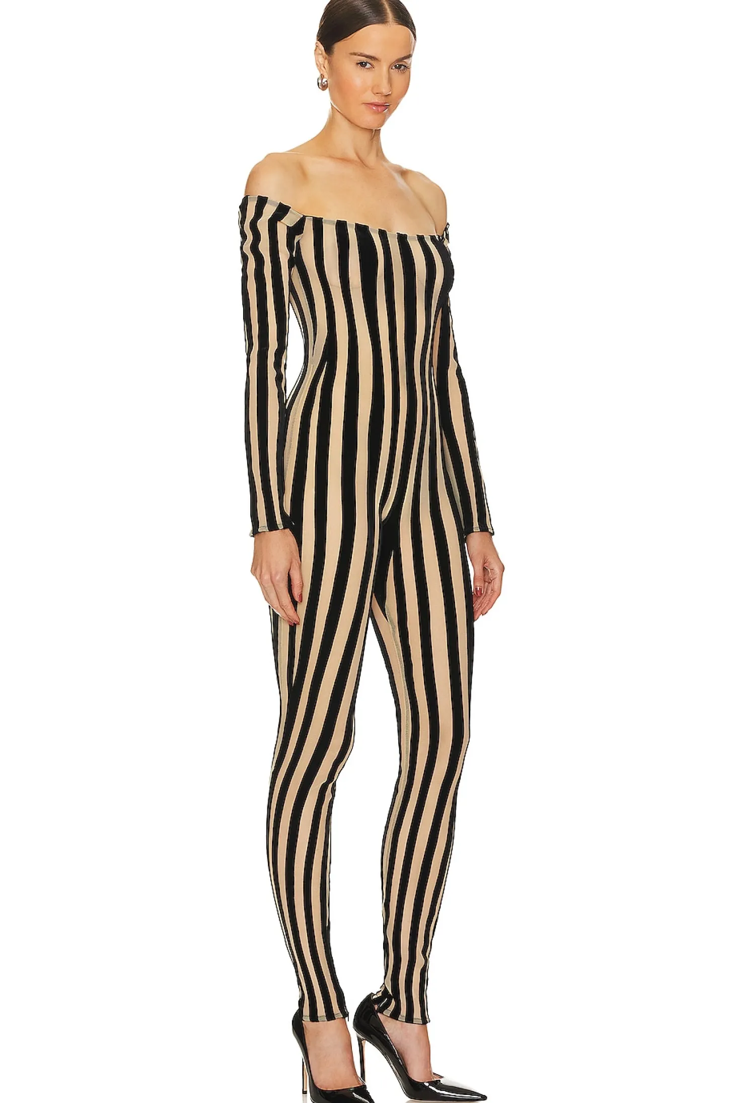 Off Shoulder Catsuit With Zipper Detail