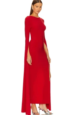 Open Back Ribbon Sleeve Wide Slit Gown