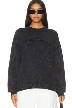 Oversized Long Sleeve Pullover W Emboss Alexander Wang Logo
