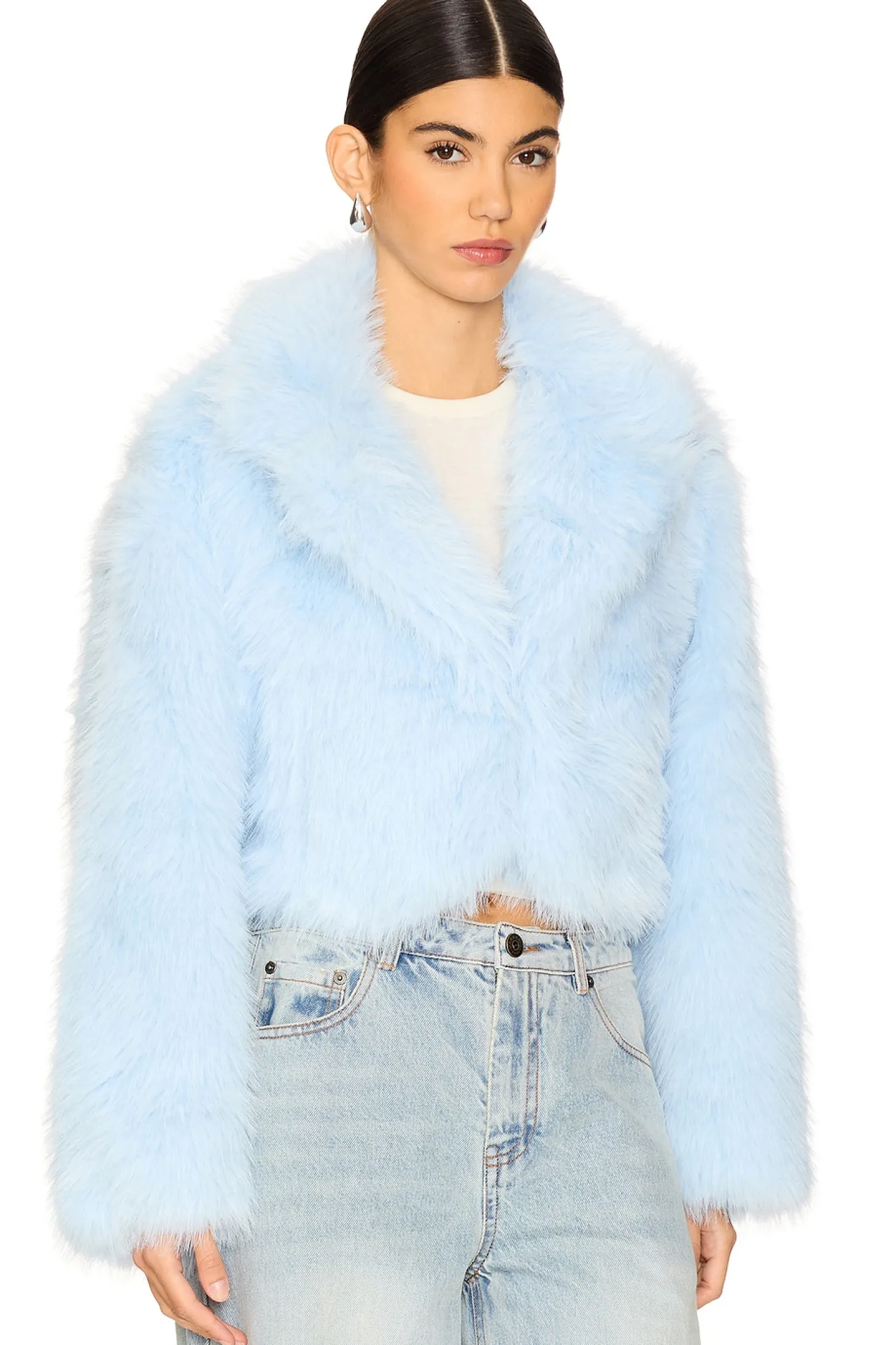 Paris Cropped Faux Fur Jacket In Ice Water