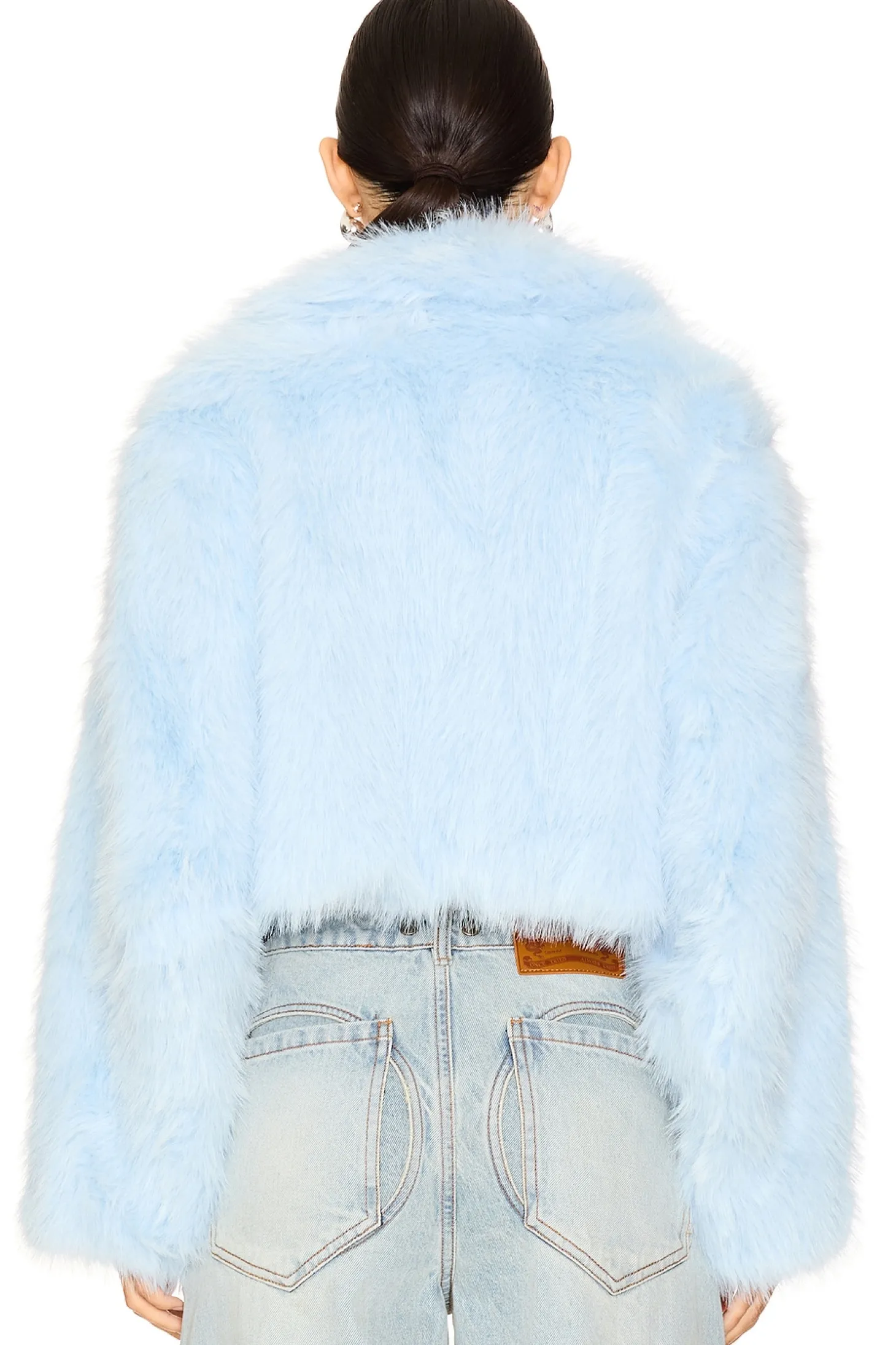 Paris Cropped Faux Fur Jacket In Ice Water