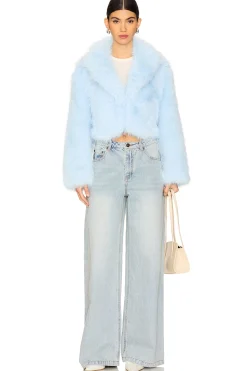 Paris Cropped Faux Fur Jacket In Ice Water