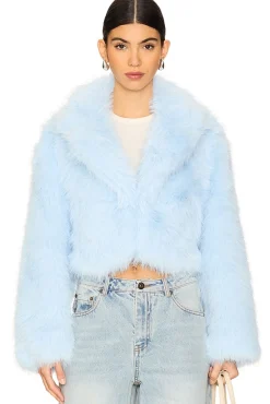Paris Cropped Faux Fur Jacket In Ice Water