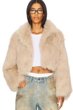 Paris Cropped Faux Fur Jacket In Ice Water
