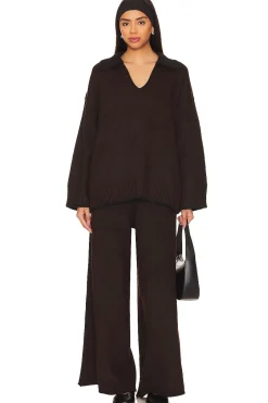 Piped Wide Leg Pull On Knit Pant