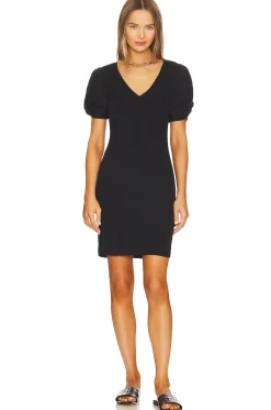 Puff Sleeve V Neck Ruched Dress