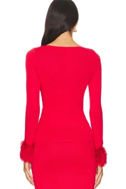 Red Top With Handmade Knit Cuffs