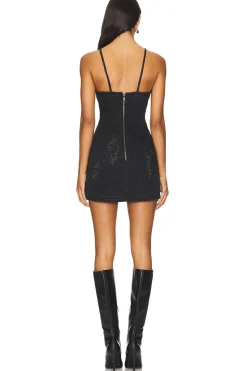 Rhinestone Feather Cami Mini Denim Dress