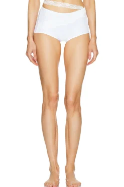 Ribbed Jersey Mini Short With Asymmetric Lace Waist