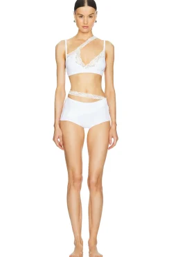 Ribbed Jersey Mini Short With Asymmetric Lace Waist