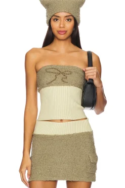 Ribbon Stud Fuzzy Tube Top