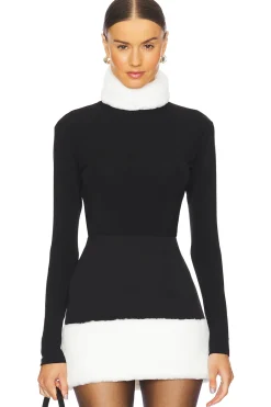 Roll Neck Top With Faux Fur Trim