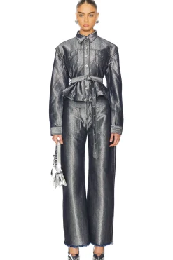 Silver Denim Cinched Jacket With Belt