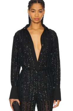 Striped Sequin Long Sleeve Blouse