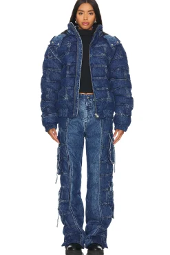 Unisex Denim Puffer Cargo Pants