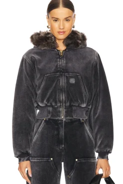 Velour Workwear Hoodie With Shearling Trim Hood