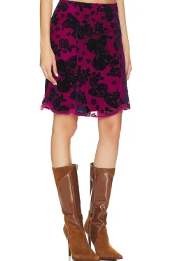 Velvet Burnout Low Rise Midi Skirt