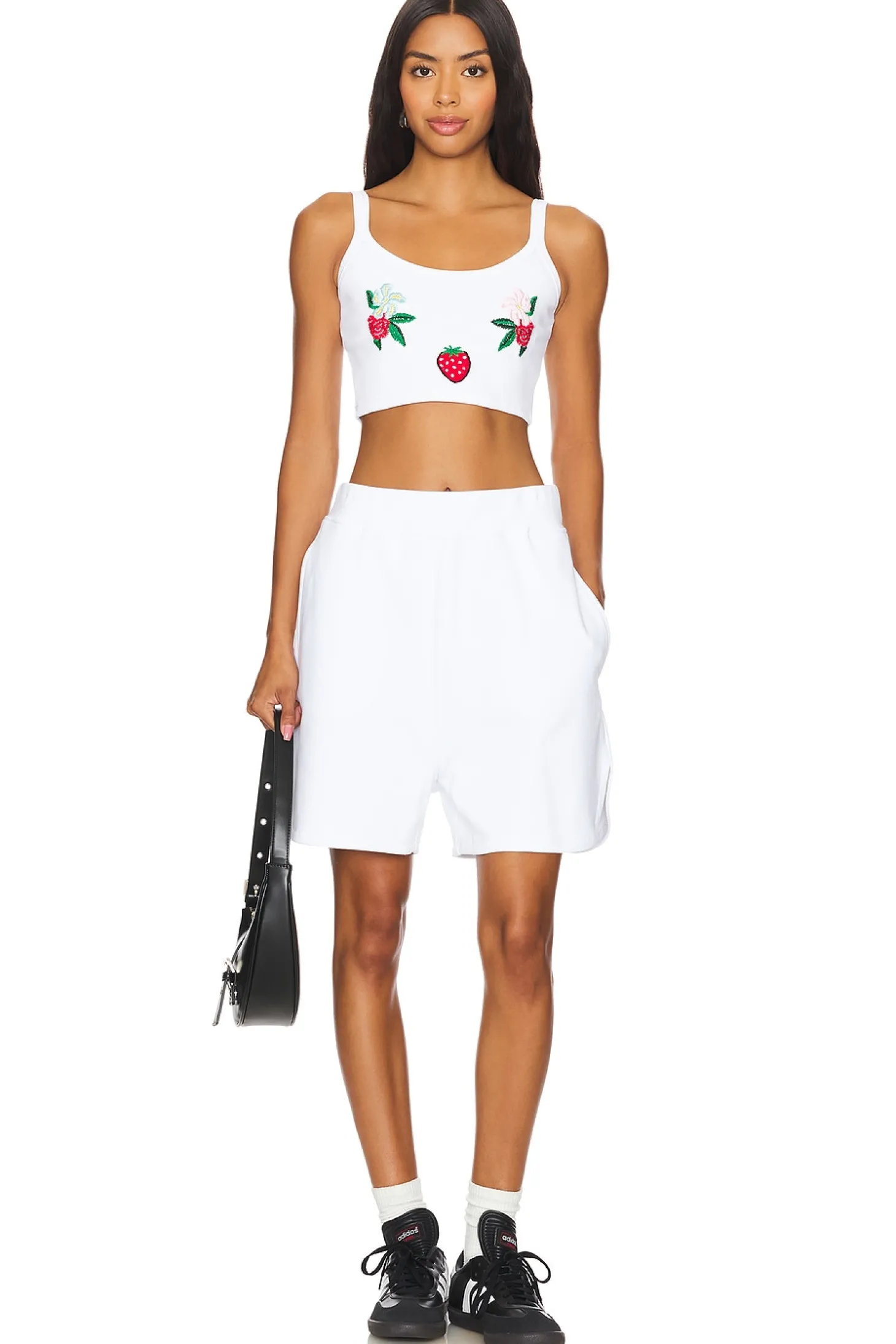 White Embroidered Fleece Shorts